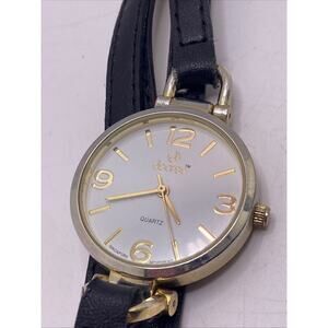 Decree Womens Black Leather Quartz Watch New Battery